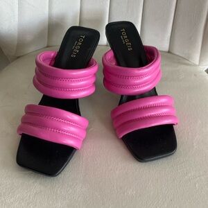 TORGEIS chenille sandals, pink and black